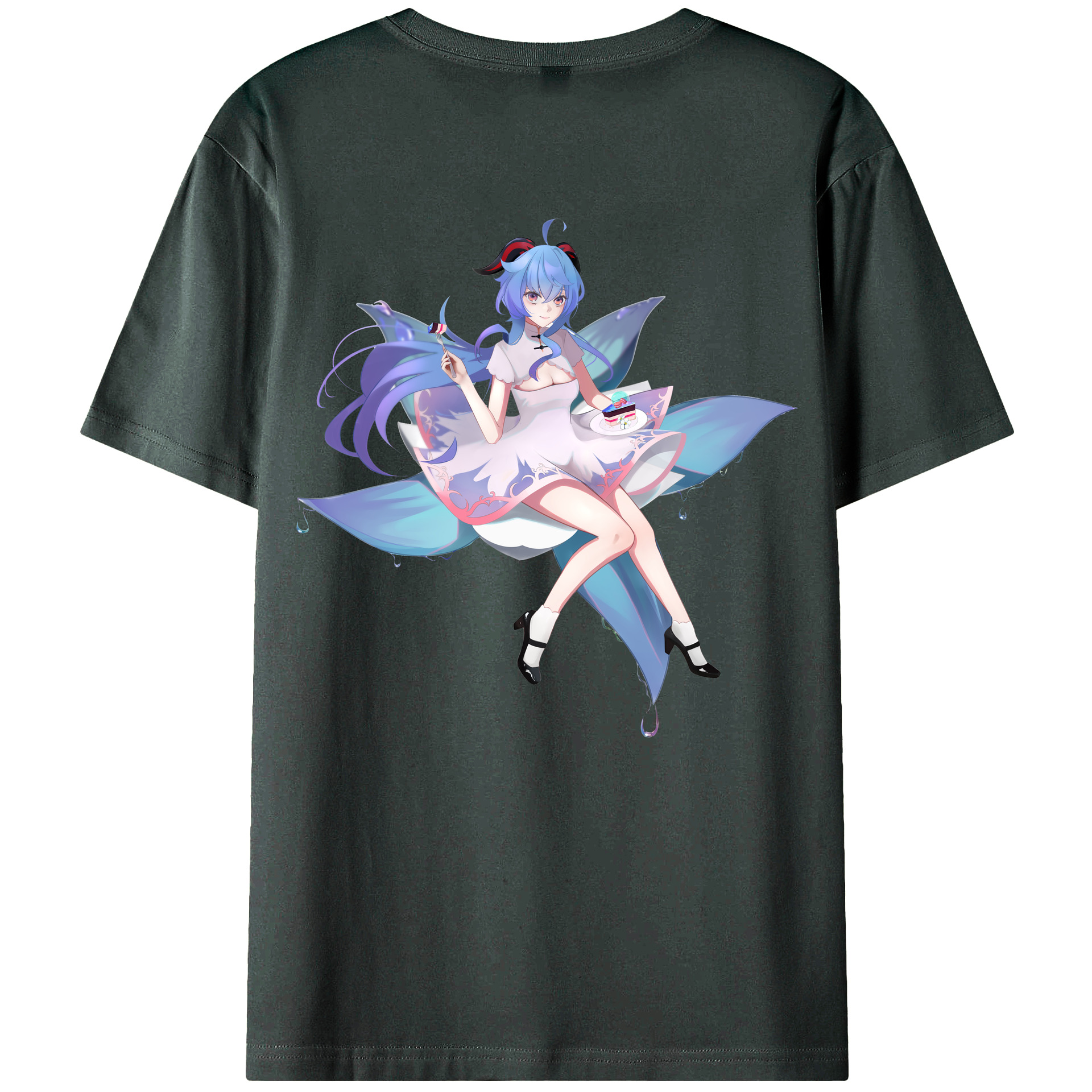 げんし神 甘雨 かんう genshin Ganyu 綿100％ メンズ半袖Tシャツ（バックプリント） 通気性